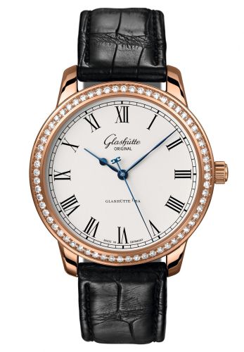 Glashütte Original Senator Automatic Red Gold Diamond Silver Alligator Pin