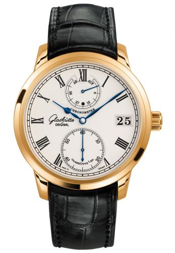 Glashütte Original Senator Chronometer Rose Gold Silver Alligator Pin