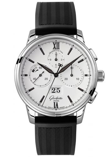 Glashütte Original Senator Chronograph Panorama Date Stainless Steel Silver Rubber Folding