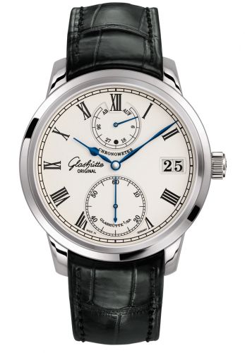 Glashütte Original Senator Chronometer White Gold Silver Alligator Folding