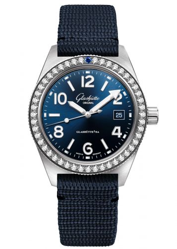 Glashütte Original SeaQ Date Stainless Steel Diamond Blue Textile Pin