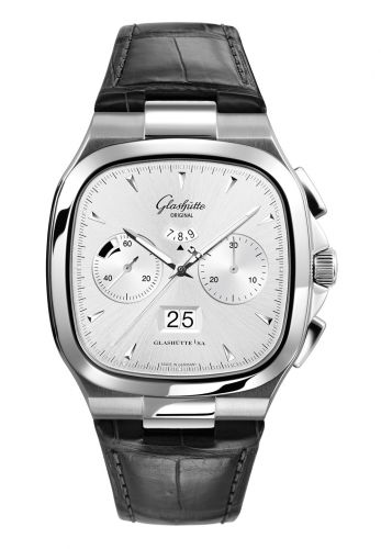 Glashütte Original Seventies Chronograph Panorama Date Silver Alligator Folding