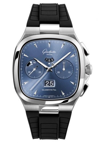 Glashütte Original Seventies Chronograph Panorama Date Blue Rubber Folding