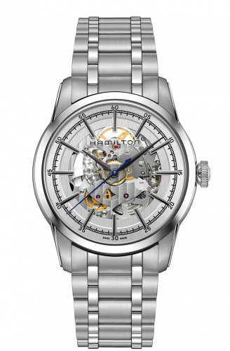 Hamilton Railroad Skeleton Automatic Steel Silver Bracelet