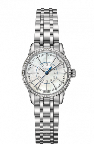 Hamilton Railroad Lady Quartz Steel MOP Bracelet Full Diamonds
