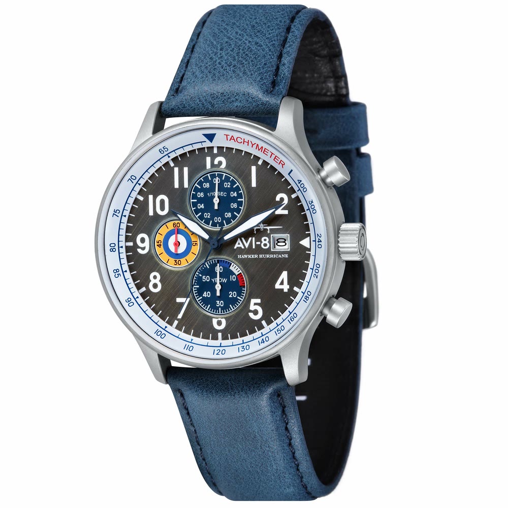 AVI-8 Hawker Hurricane, chronographe au design aviation avec boîtier acier et bracelet cuir