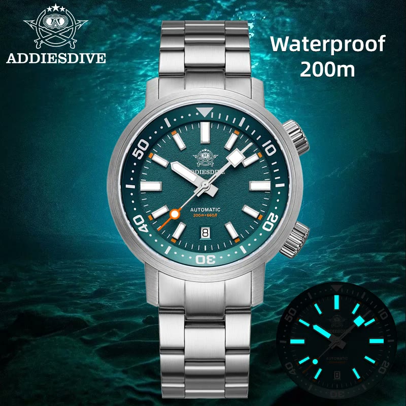 Montre ADDIESDIVE AD2541, plongeuse 200 m en acier 316L avec saphir et BGW9