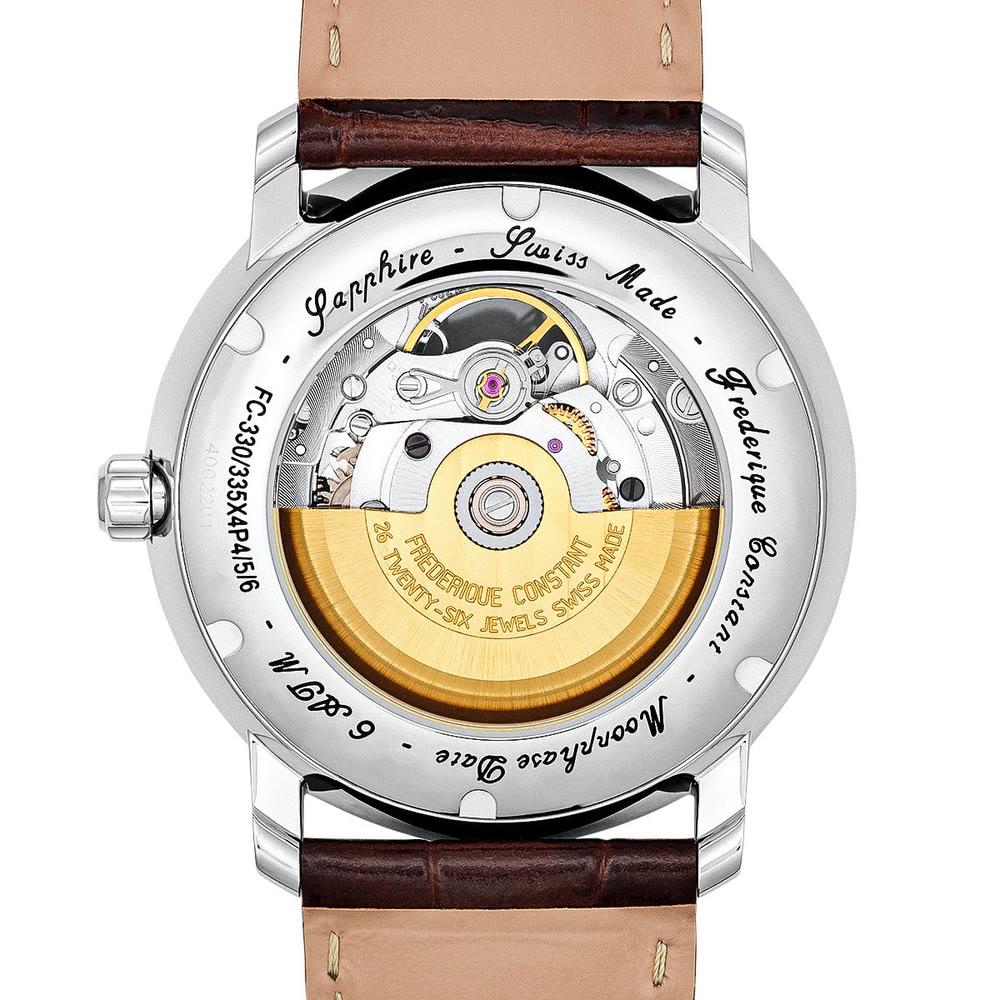 La Frederique Constant Classics Heart Beat Moonphase Date affiche son style classique avec ouverture Heart Beat