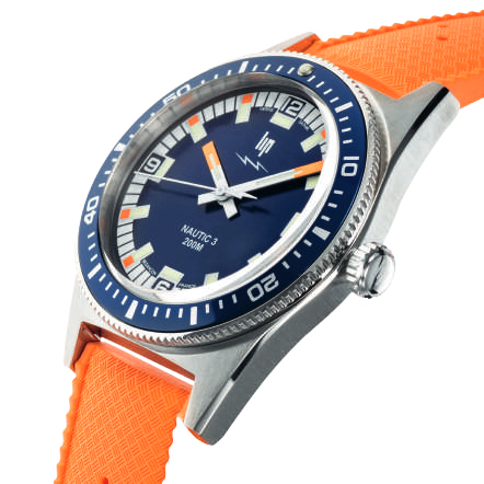 La LIP Nautic 3 Quartz 39 mm est associée au biathlète Oscar Lombardot dans l'annonce de LIP.