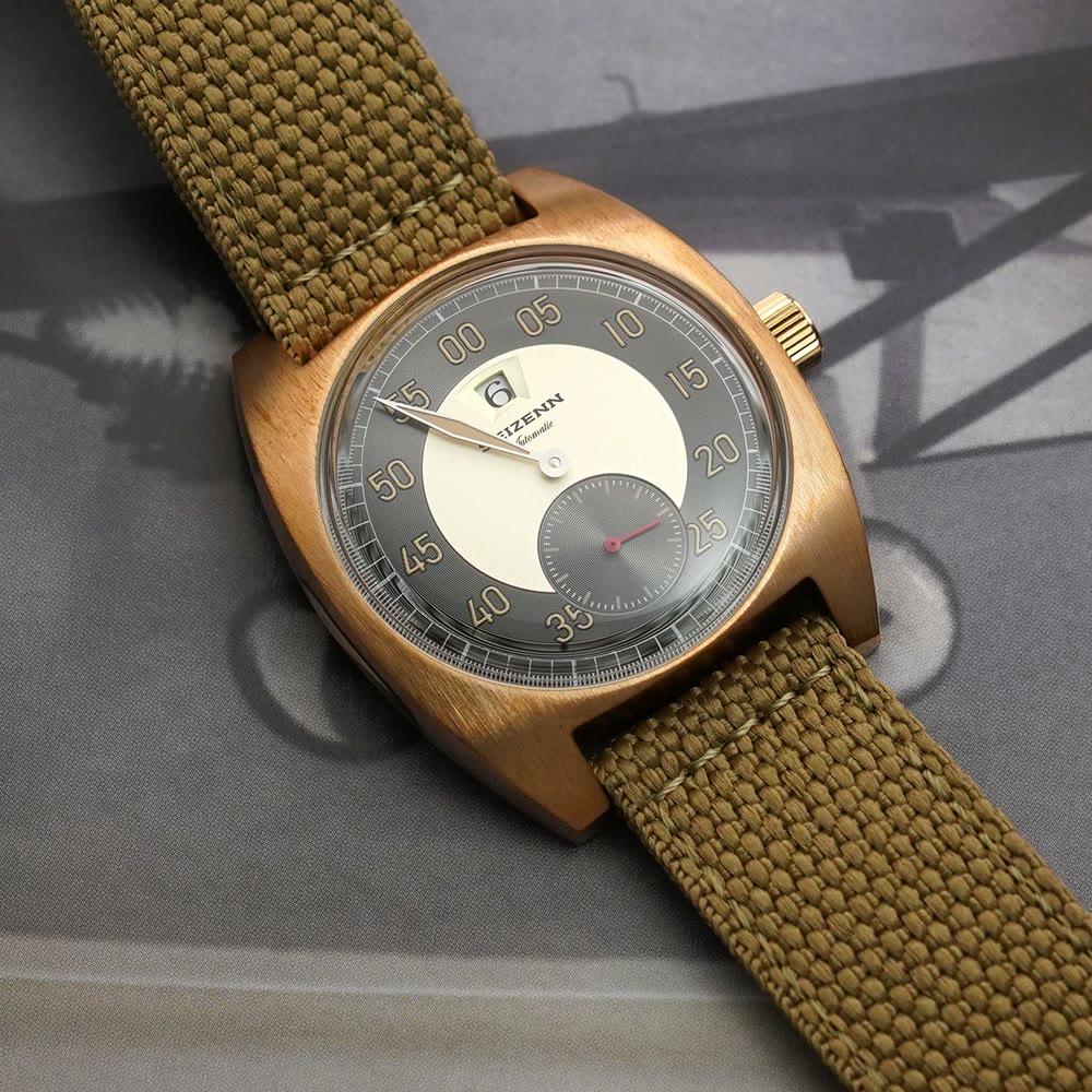 Montre Merkur saut heure avec look militaire et boîtier de 38 mm